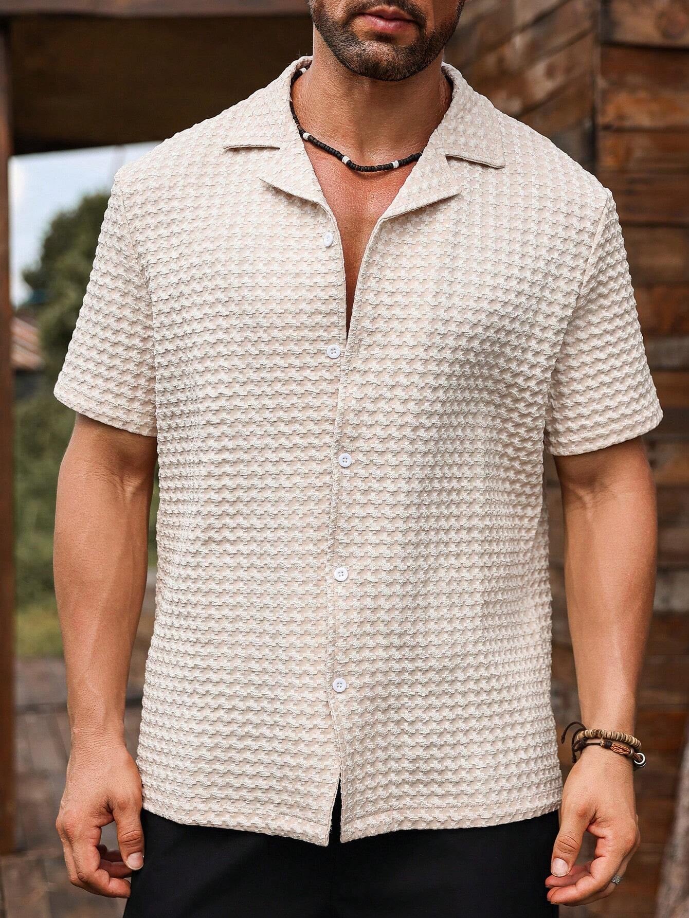 Manfinity Homme Men Solid Button up Short Sleeve Casual Plain Shirt for Boyfriend Gift