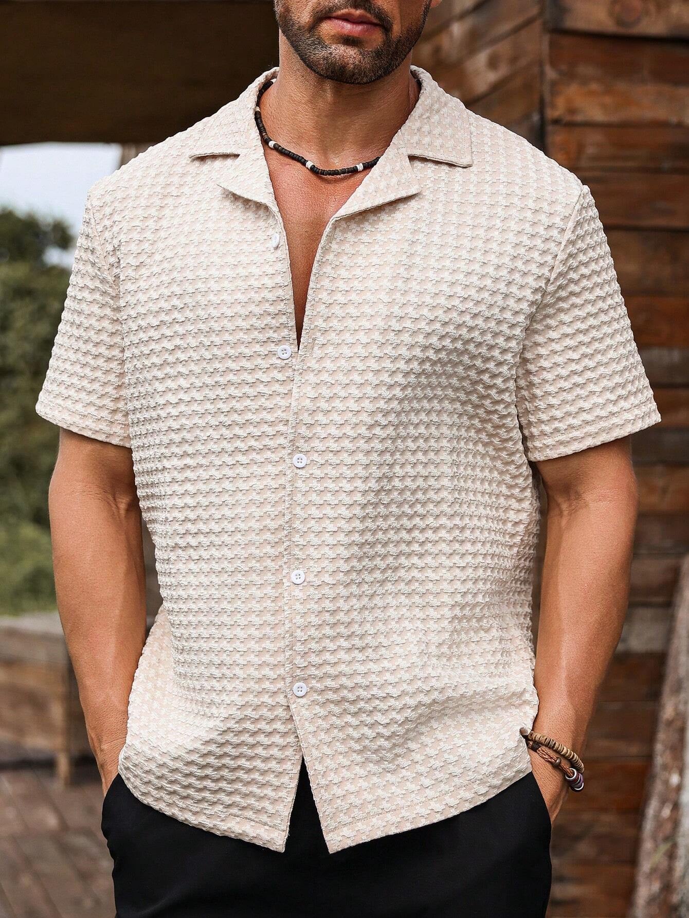 Manfinity Homme Men Solid Button up Short Sleeve Casual Plain Shirt for Boyfriend Gift