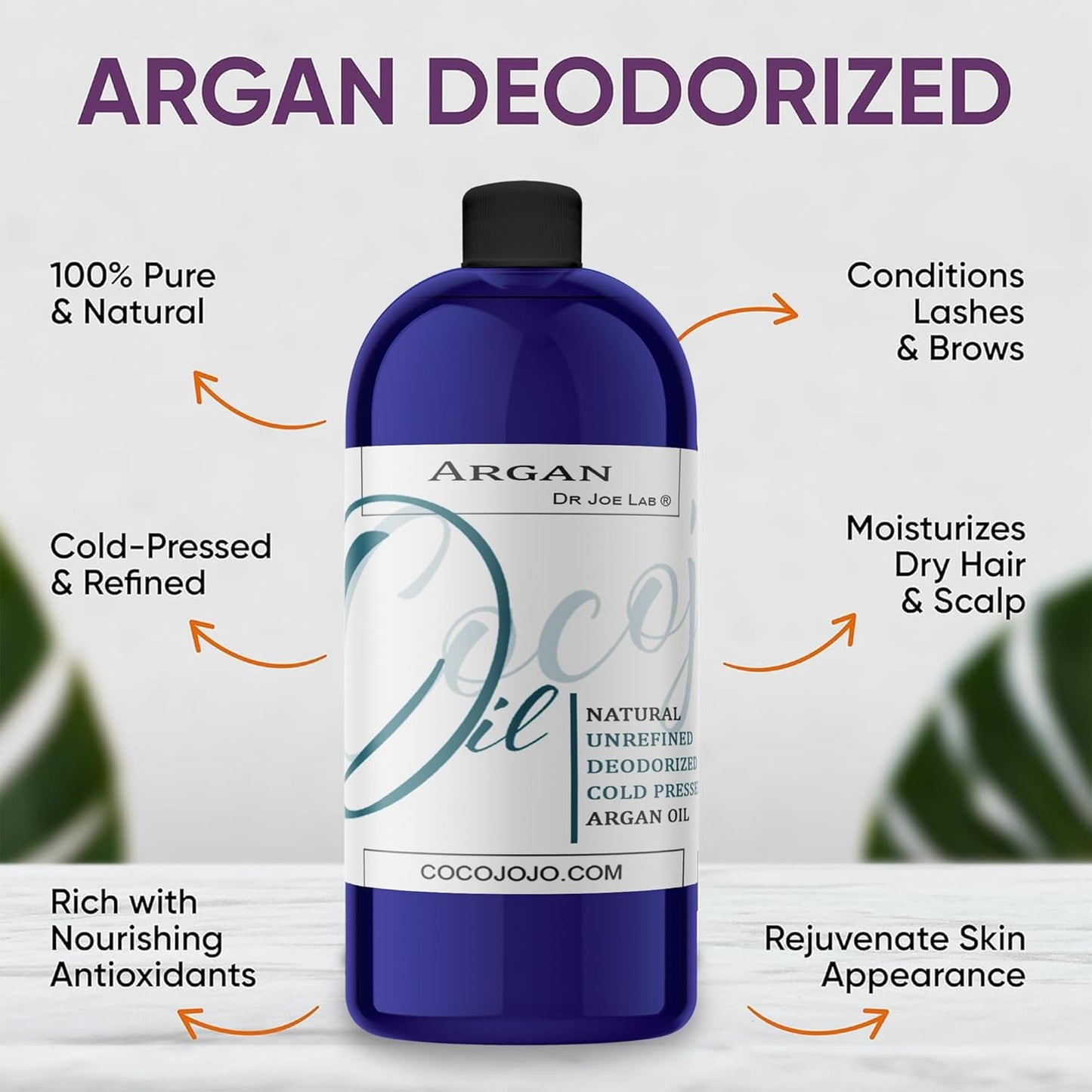 Deodorized Argan Oil for Hair Treatment Oils, Pure Argan Oil for Face, Unrefined Unscented Cold Pressed Extra Virgin - 32 Oz (Pack of 1) - Packaging May Vary