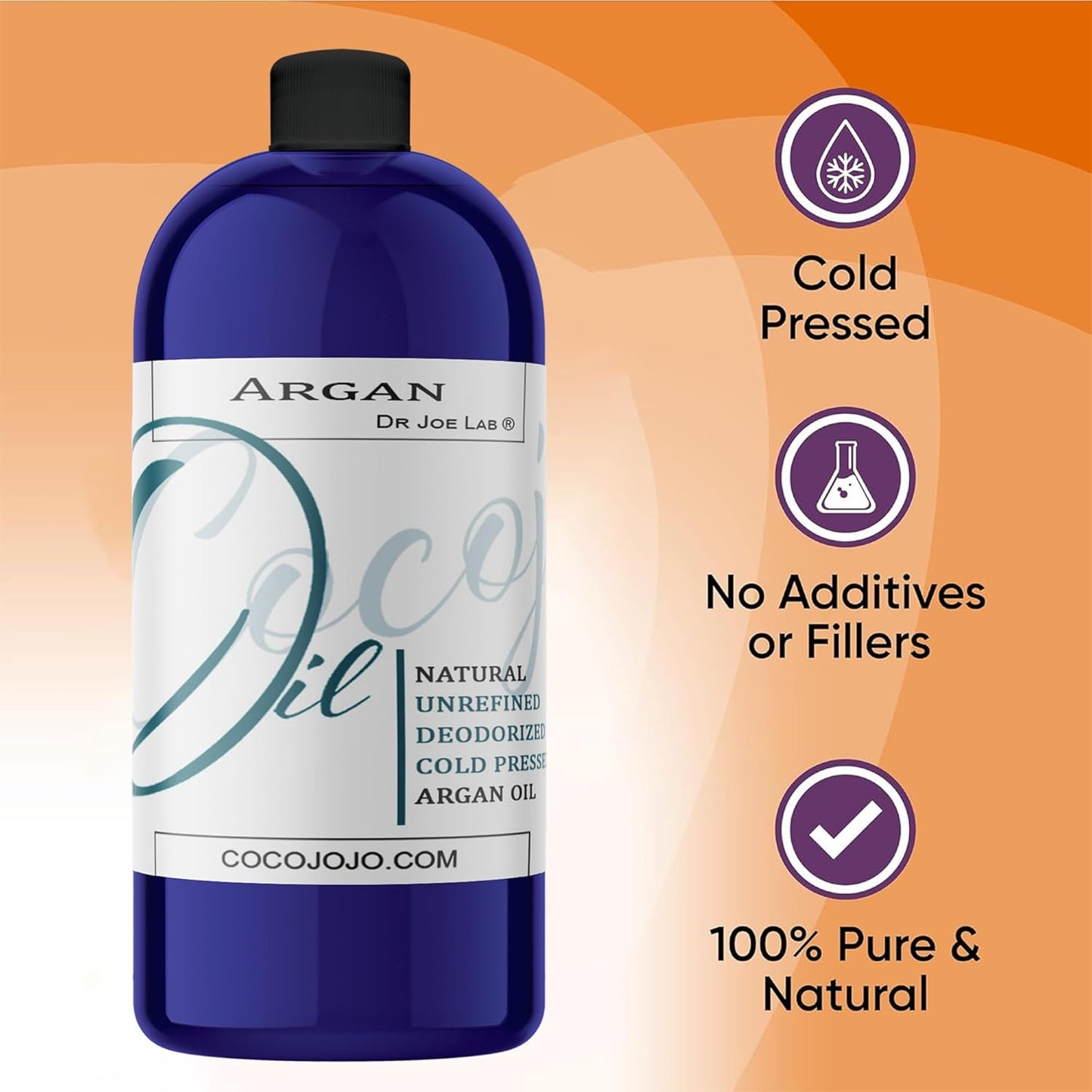Deodorized Argan Oil for Hair Treatment Oils, Pure Argan Oil for Face, Unrefined Unscented Cold Pressed Extra Virgin - 32 Oz (Pack of 1) - Packaging May Vary