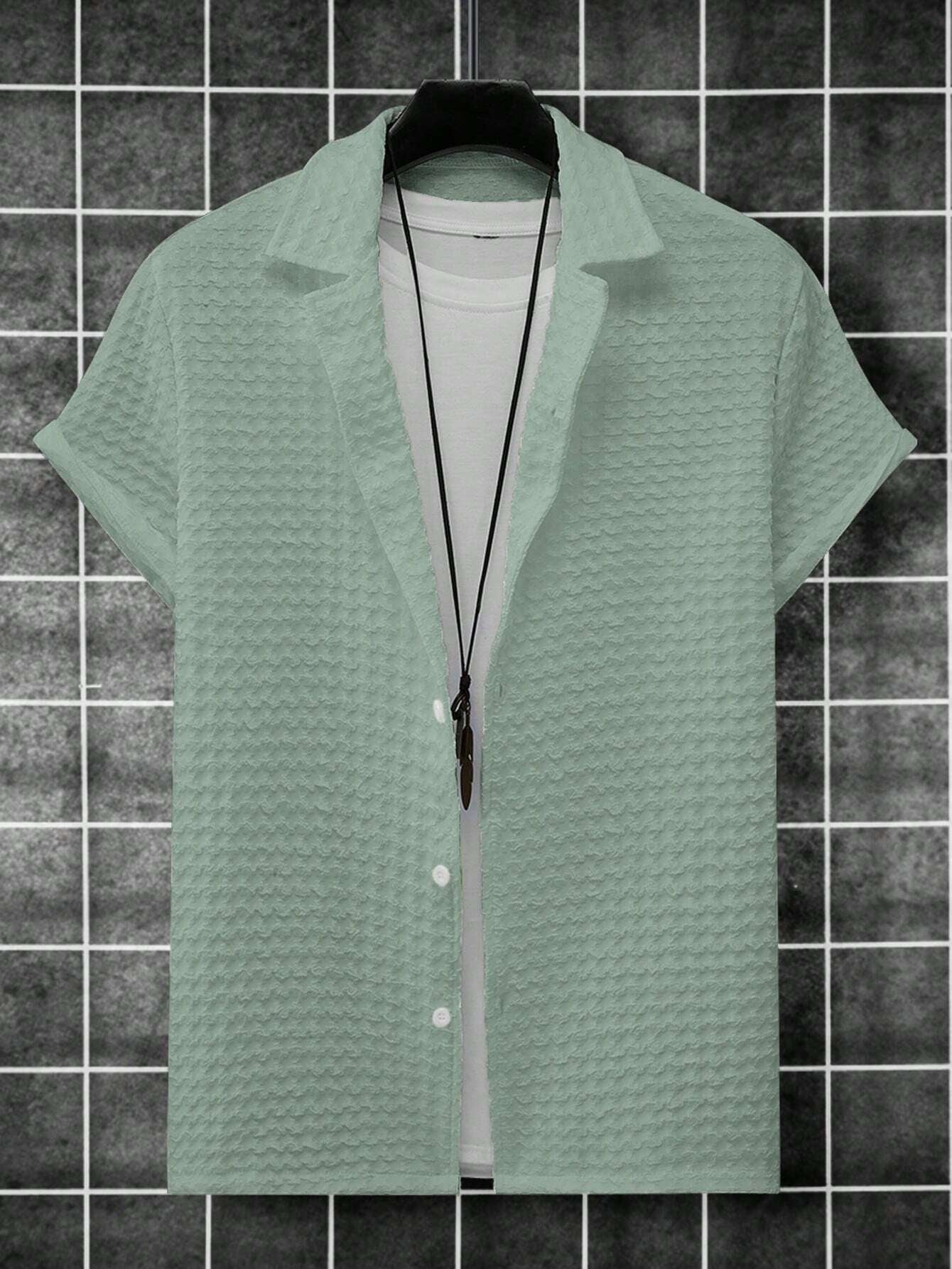 Manfinity Homme Men Solid Button up Short Sleeve Casual Plain Shirt for Boyfriend Gift