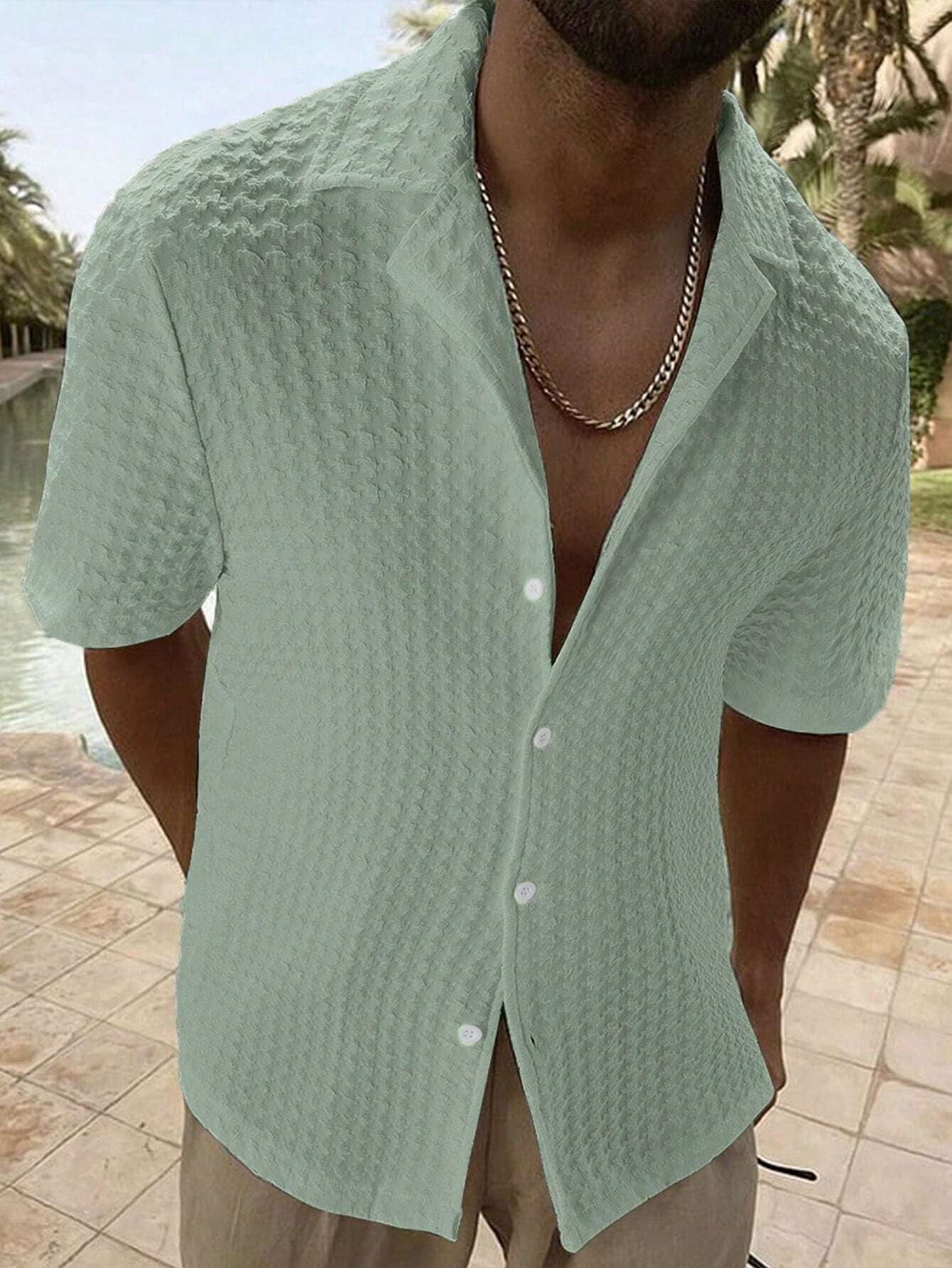 Manfinity Homme Men Solid Button up Short Sleeve Casual Plain Shirt for Boyfriend Gift