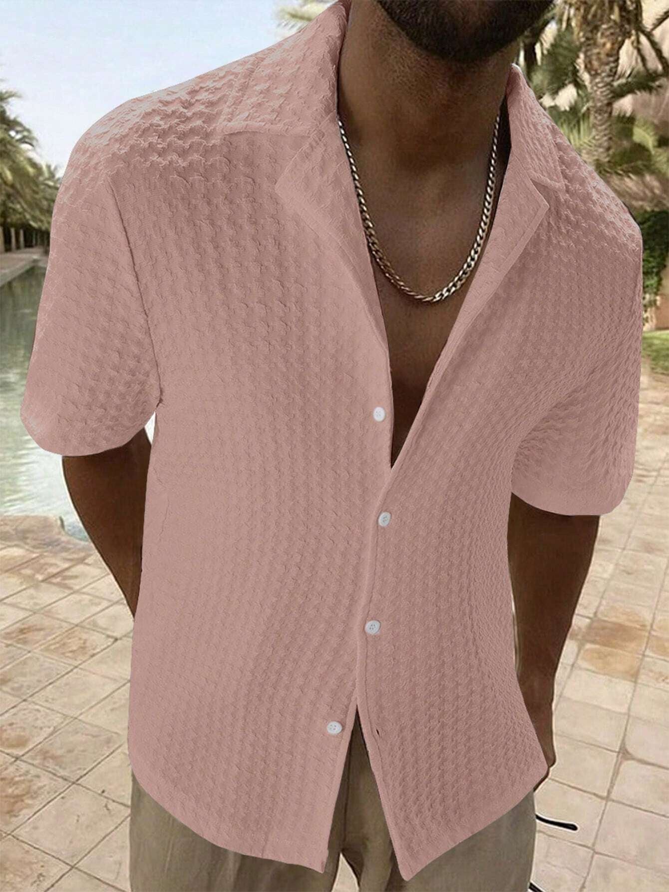 Manfinity Homme Men Solid Button up Short Sleeve Casual Plain Shirt for Boyfriend Gift