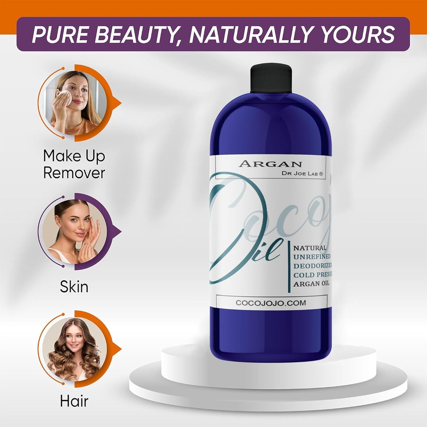 Deodorized Argan Oil for Hair Treatment Oils, Pure Argan Oil for Face, Unrefined Unscented Cold Pressed Extra Virgin - 32 Oz (Pack of 1) - Packaging May Vary