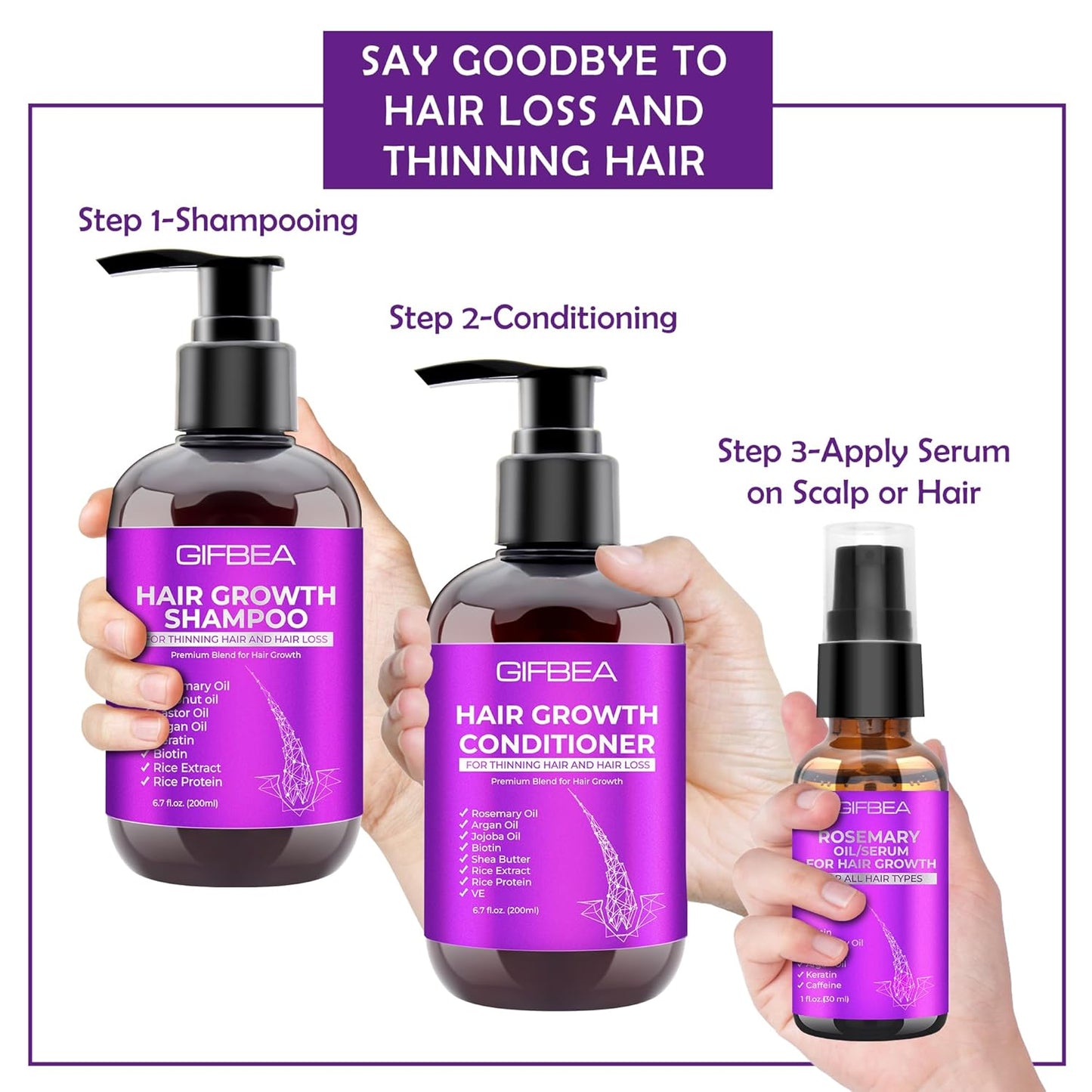 Hair Growth Shampoo and Conditioner Set Infused with Rosemary, Biotin, Argan Oil, and Castor Oil for Thinning, Damaged, and Curly Hair