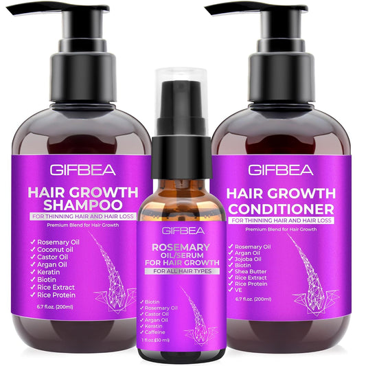 Hair Growth Shampoo and Conditioner Set Infused with Rosemary, Biotin, Argan Oil, and Castor Oil for Thinning, Damaged, and Curly Hair